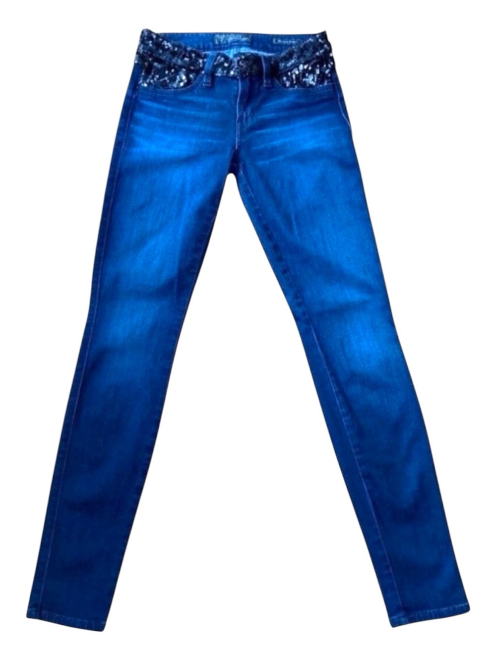 Stunning GUESS jeans Brittney dark blue black sequin skinny low rise size 26